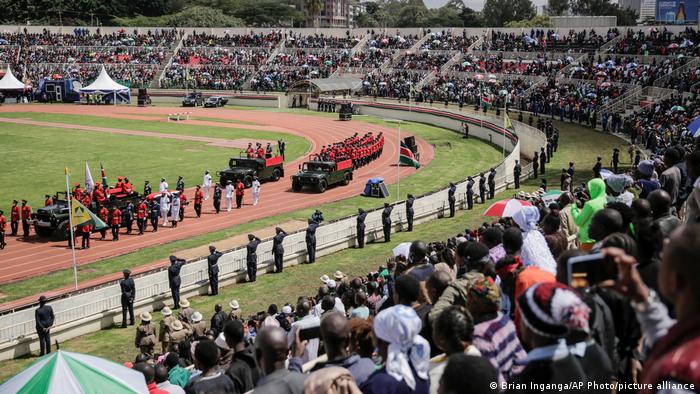 People observe procession at state funeral for Mwai Kibaki, in the capital, Nairobi, Kenya