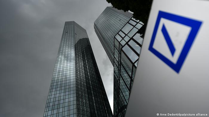 Dark clouds gather over the headquarters of Deutsche Bank in Frankfurt, Germany