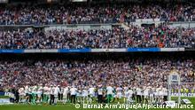 Real Madrid celebrate La Liga title after a Spanish La Liga soccer match between Real Madrid and Espanyol at the Santiago Bernabeu stadium in Madrid, Saturday, April 30, 2022. (AP Photo/Bernat Armangue)