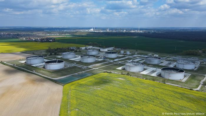 An aerial view of the PCK Schwedt refinery in eastern Germany