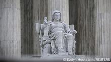 The Contemplation of Justice statue is seen at the U.S. Supreme Court after the leak of a draft majority opinion written by Justice Samuel Alito preparing for a majority of the court to overturn the landmark Roe v. Wade abortion-rights decision later this year, in Washington, U.S., May 3, 2022. REUTERS/Evelyn Hockstein