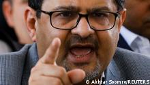 Miftah Ismail, Pakistan's Federal Minister for Finance and Revenue, speaks to the media in Islamabad, Pakistan, April 6, 2022. Picture taken April 6, 2022. REUTERS/Akhtar Soomro
