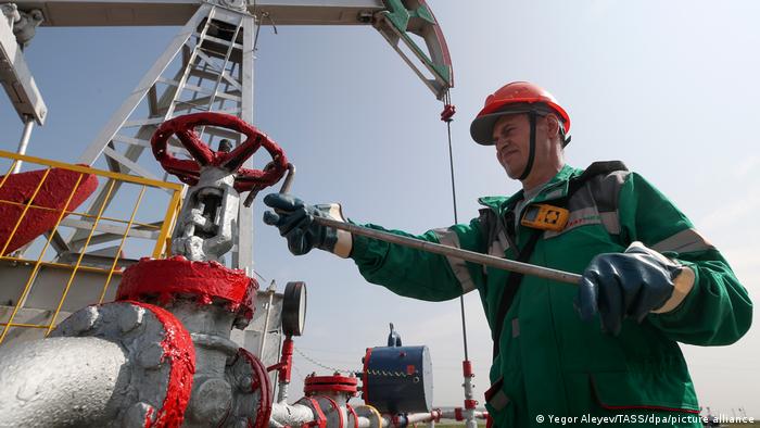 A worker in an oil field developed by Almetyevneft, an oil and gas production board (NGDU) of Tatneft.