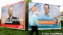 News Bilder des Tages Wahlplakat zur Landtagswahl in Nordrhein-Westfalen 2022 der SPD links mit dem Spitzenkandidat THOMAS KUTSCHATY MINISTERPRAESIDENT MINISTERPRÄSIDENT VON MORGEN. FUER FÜR EUCH GEWINNEN WIR DAS MORGEN und der CDU rechts mit dem Ministerpraesident Ministerpräsident HENDRIK WUEST WÜST UNSER MINISTERPRAESIDENT MINISTERPRÄSIDENT MACHEN, WORAUF ES ANKOMMT. BEIDE STIMMEN CDU Landtagswahlkampf im Siegerland am 04.05.2022 in Freudenberg/Deutschland. *** Election poster for the state election in North Rhine Westphalia 2022 of the SPD left with the top candidate THOMAS KUTSCHATY MINISTERPRAESIDENT MINISTERPRESIDENT OF TOMORROW FOR YOU WE WIN THE TOMORROW and the CDU right with the State Premier HENDRIK WUEST WÜST MAKE OUR MINISTERPR