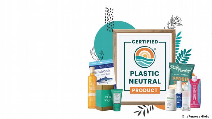 Screenshot des Unternehmens rePurpose Global | Plastikneutrale Produkte mit einem Zertifikat und mehreren Plastiflaschen
