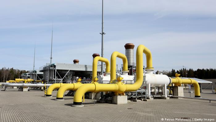Tubes of the Gas Interconnection PolandLithuania gas pipeline in Jauniunai, Lithuania