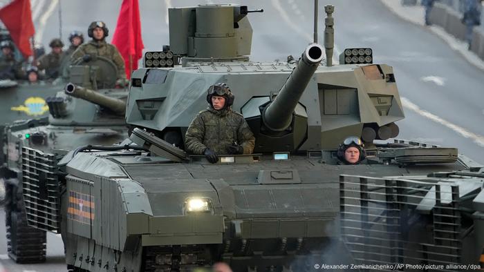Russian tanks taking part in military parade
