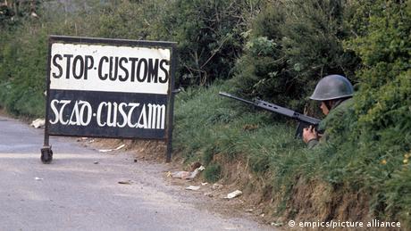 A British soldier pictured at the Irish border in 1974