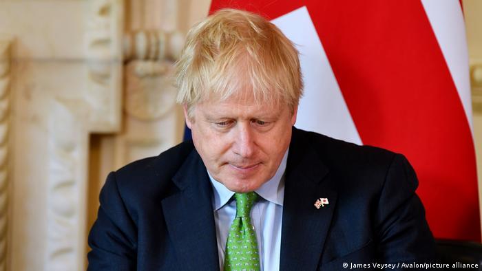 UK Prime Minister Boris Johnson looking pensive 