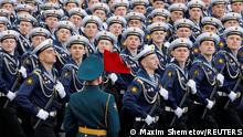 Russian navy sailors march during a military parade on Victory Day, which marks the 77th anniversary of the victory over Nazi Germany in World War Two, in Red Square in central Moscow, Russia May 9, 2022. REUTERS/Maxim Shemetov