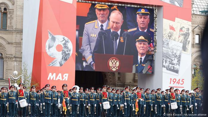 El presidente ruso, Vladimir Putin, durante su discurso en el desfile del 9 de mayo, el Día de la Victoria.