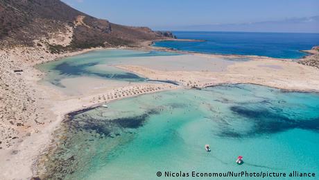 An areal view of Balos beach on the island of Crete.