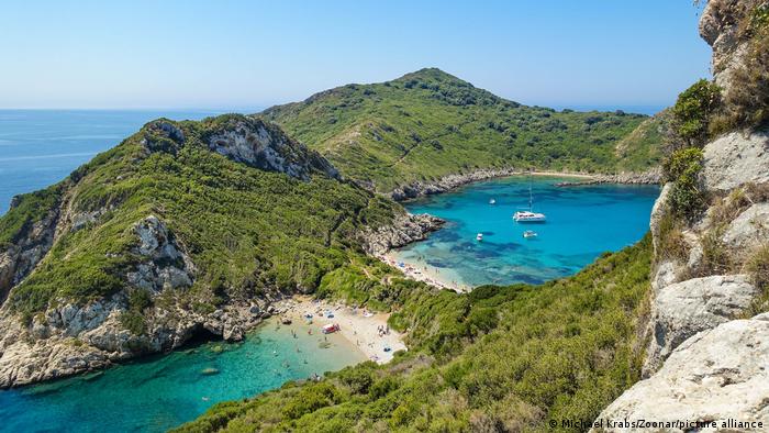 Timoni Bay in Afionas, a popular travel destination, Corfu, Greece