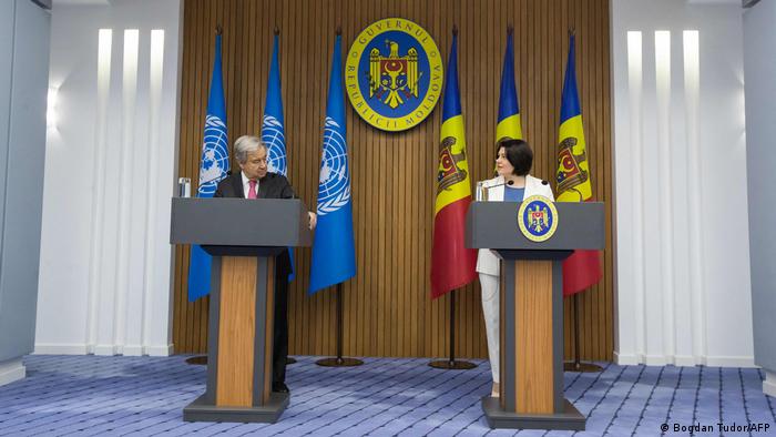 La primera ministra de Moldavia, Natalia Gavrilita, y el secretario general de la ONU, António Guterres. (9.05.2022).