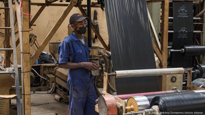  A worker at a plastic recycling plant in the outskirts of Nairobi