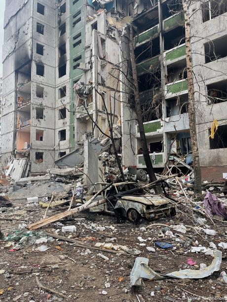 A destroyed building in Chernihiv