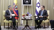 Israel's President Isaac Herzog (R) meets with the President of Ecuador Guillermo Lasso (L) during a welcome ceremony at the Israeli president's residence in Jerusalem on May 11, 2021. (Photo by Bolivar Parra / Ecuador's Presidency press office / AFP) / RESTRICTED TO EDITORIAL USE-MANDATORY CREDIT - AFP PHOTO / ECUADOR´S PRESIDENCY / BOLIVAR PARRA - NO MAFRKETING - NO ADVERTISING CAMPAIGNS - DISTRIBUTED AS A SERVICE TO CLIENTS