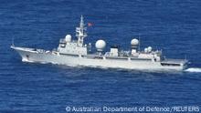The People’s Liberation Army-Navy's (PLA-N) Intelligence Collection Vessel Haiwangxing is seen operating near the coast of Australia in this handout image released May 13, 2022. 