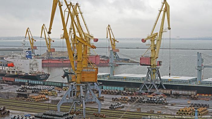 Big cranes are seen in the port of Odessa in Ukraine.