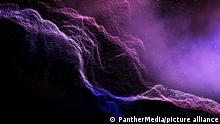 3D render of an abstract particle design on a space nebula background