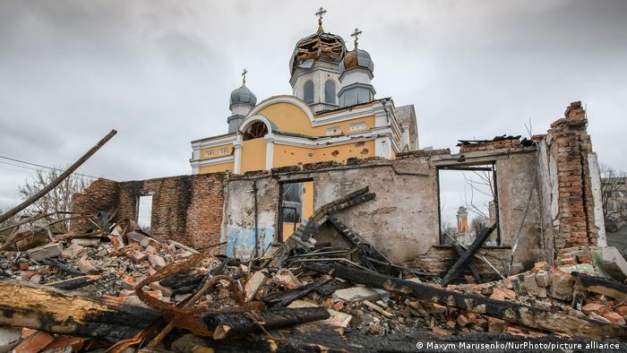 Пошкоджений внаслідок бойовий дій Покровський собор УПЦ МП на Житомирщині