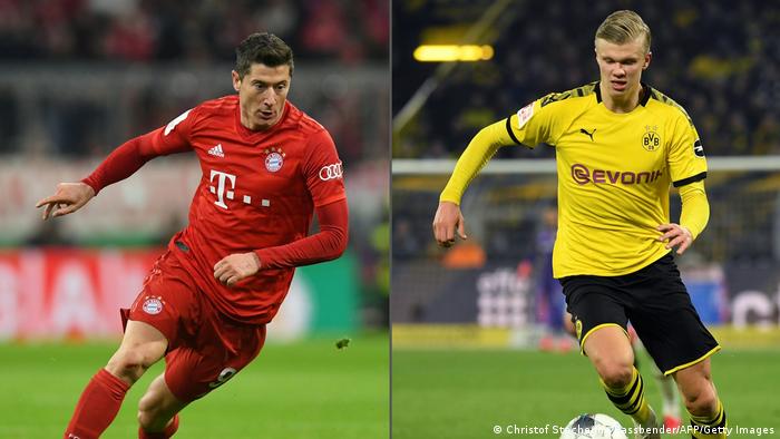 Ein gemeinsames Bild von Robert Lewandowksi vom FC Bayern München und Erling Haaland von Borussia Dortmund.