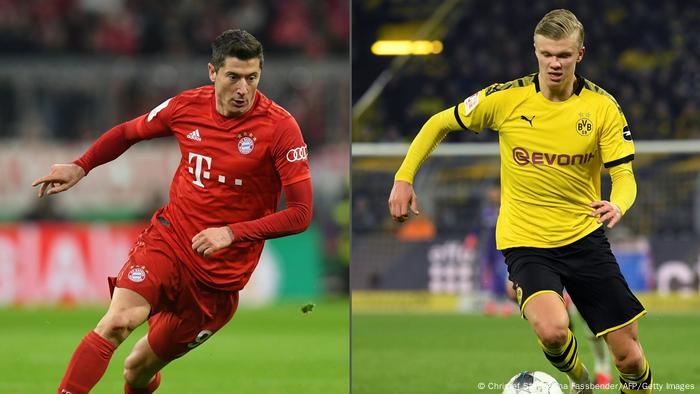 Ein gemeinsames Bild von Robert Lewandowksi vom FC Bayern München und Erling Haaland von Borussia Dortmund.