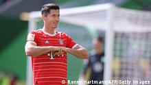 Bayern Munich's Polish forward Robert Lewandowski is pictured during the German first division Bundesliga football match VfL Wolfsburg v Bayern Munich in Wolfsburg, northern Germany, on May 14, 2022. - DFL REGULATIONS PROHIBIT ANY USE OF PHOTOGRAPHS AS IMAGE SEQUENCES AND/OR QUASI-VIDEO (Photo by RONNY HARTMANN / AFP) / DFL REGULATIONS PROHIBIT ANY USE OF PHOTOGRAPHS AS IMAGE SEQUENCES AND/OR QUASI-VIDEO (Photo by RONNY HARTMANN/AFP via Getty Images)