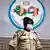 Le général Oumarou Namata Gazama, commandant de la force conjointe du G5-Sahel en 2020, devant le logo du G5 "Sécurité et développement"