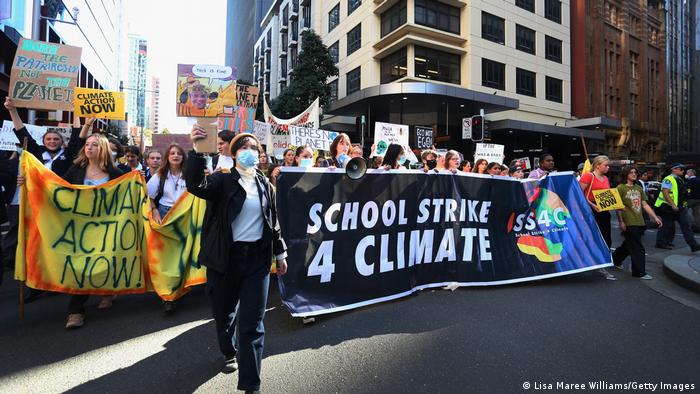 Climate activists march through the CBD during the 'School Strike 4 Climate' on May 06, 2022