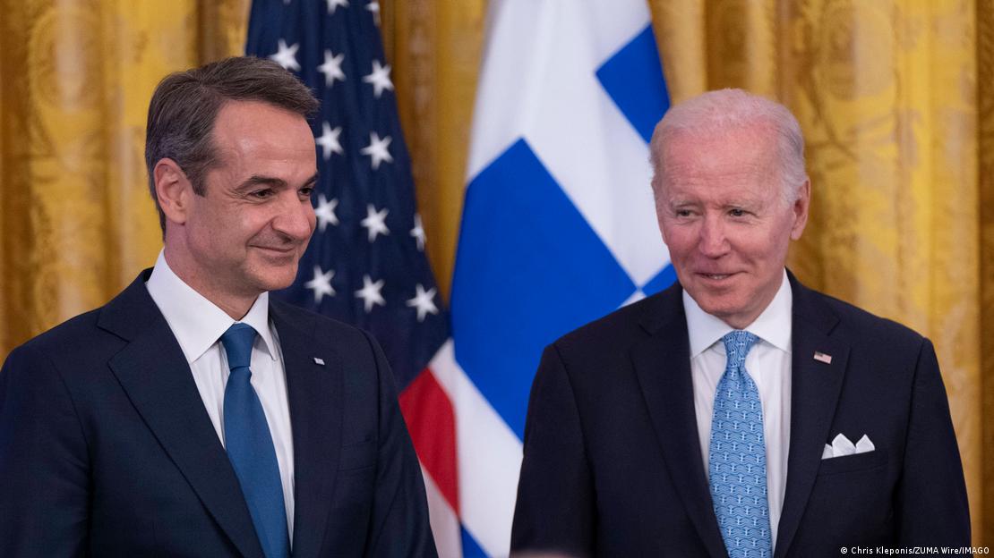 Yunanistan Başbakanı Mitsotakis ABD Başkanı Joe Biden'la 16 Mayıs 2022'de Washington'da bir araya geldi.