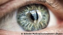 Very close macro photograph of a human eye with very special patterned iris and shallow depth of field