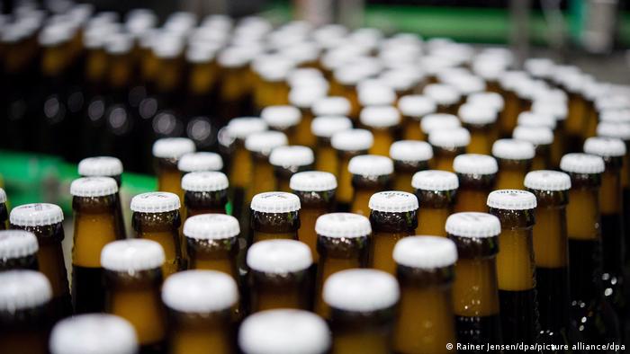 Bottles at the Veltins brewery in Grevenstein, North Rhine-Westphalia
