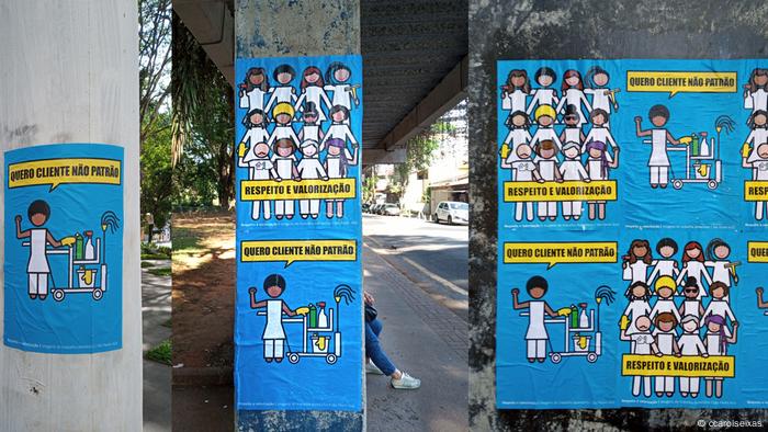 The image shows three individual images of women joining together to protest