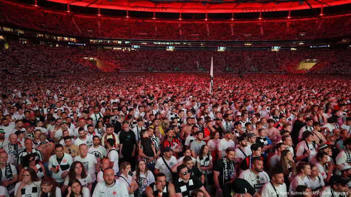 50,000 Eintracht Frankfurt fans watch the 2022 Europa League final at Deutsche Bank park.