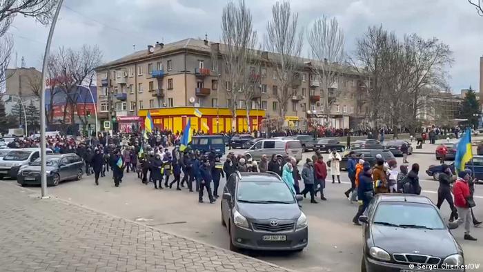 Проукраїнський мітинг у Мелітополі, березень 2022 року