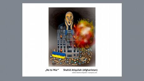 Munchs Gemälde Der Schrei schwebt über einem explodierenden Haus. 