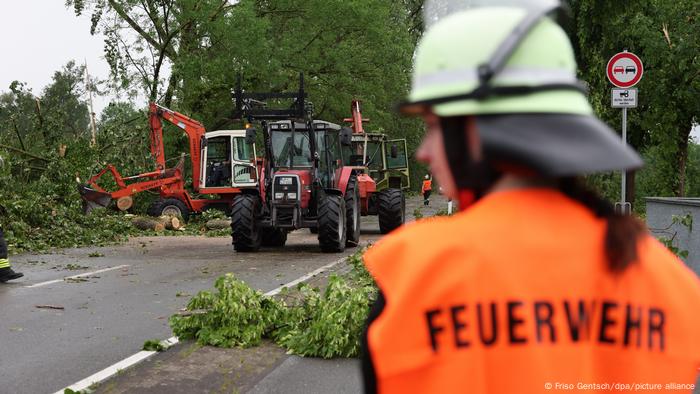 Fire officers clear debris in the town of Lippstadt