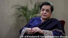 Minister for Human Rights Shireen Mazari speaks during an interview in Istanbul