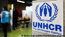 A cash enrolment centre opened by UNHCR for refugees from Ukraine who fled to Poland after Russian attack, at a at TAURON Arena Krakow. Krakow, Poland on April 13, 2022. UNHCRâs cash assistance program aims to complement national efforts to host and support refugees who can receive 700 Polish zloty per month for an initial three months, with an additional 600 Polish zloty for each household member, to a maximum amount per household of 2,500 zloty per month. (Photo by Beata Zawrzel/NurPhoto)