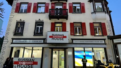 The Russia House in Davos rechristened 'War Crimes House'