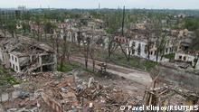 A view shows destroyed buildings located near Azovstal Iron and Steel Works, during Ukraine-Russia conflict in the southern port city of Mariupol, Ukraine May 22, 2022. Picture taken with a drone. REUTERS/Pavel Klimov