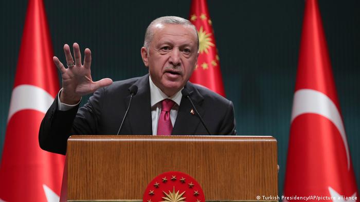 Turkish President Recep Tayyip Erdogan speaks following a Cabinet meeting, in Ankara, Turkey, Monday, May 23, 2022. 