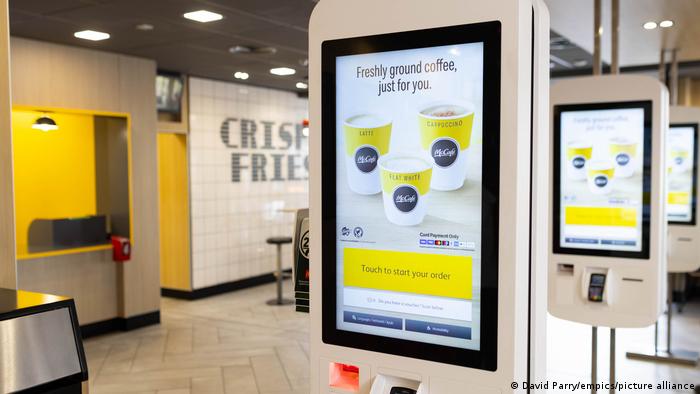A touch screen ordering system at a McDonald's store in London, United Kingdom