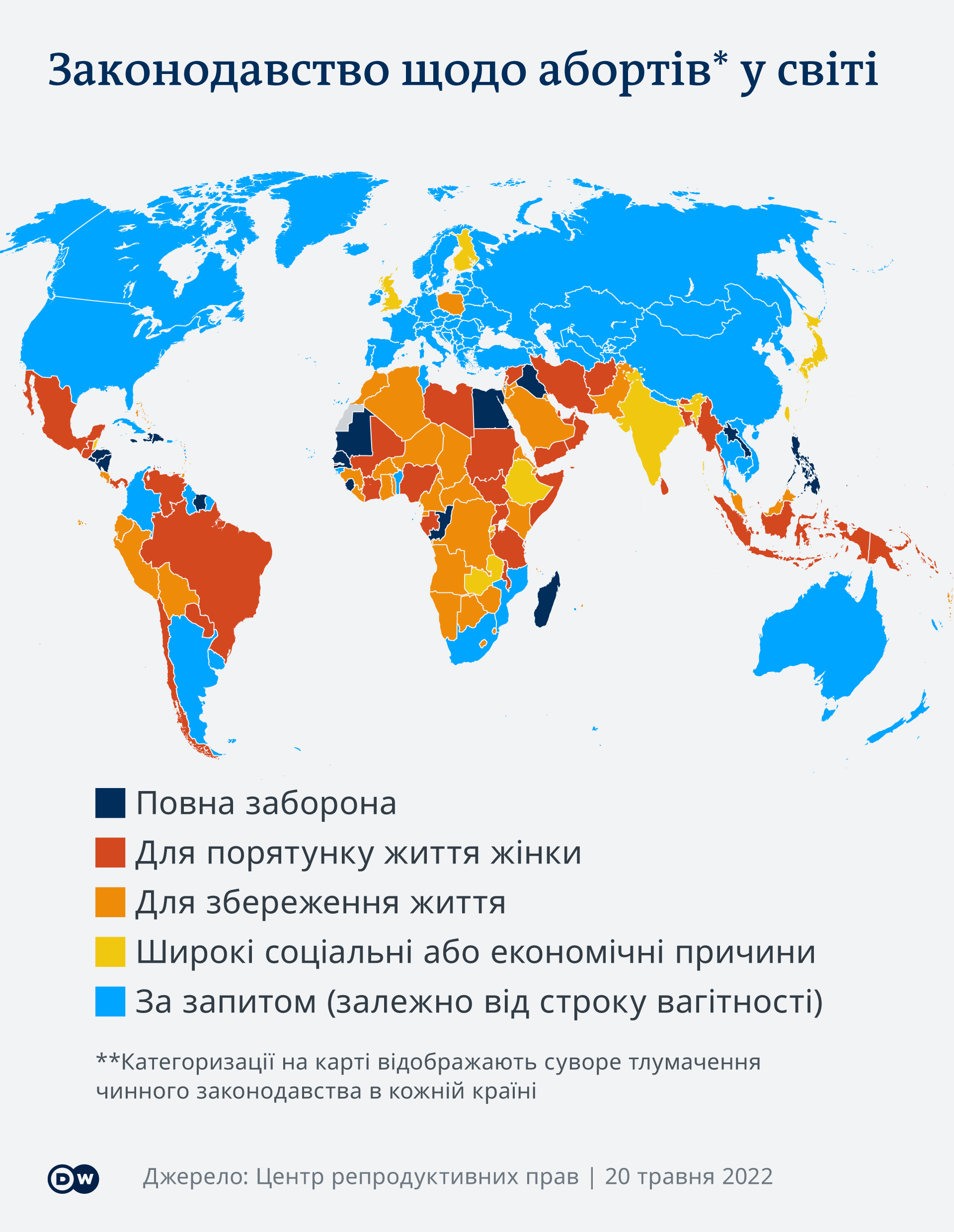 Законодавство щодо абортів у світі: карта
