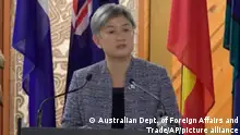 26.05.2022
In this image taken from video, Australian Foreign Minister Penny Wong speaks during a keynote address at the Pacific Islands Forum Secretariat, Thursday, May 26, 2022, in Suva, Fiji. (Australian Dept. of Foreign Affairs and Trade via AP)