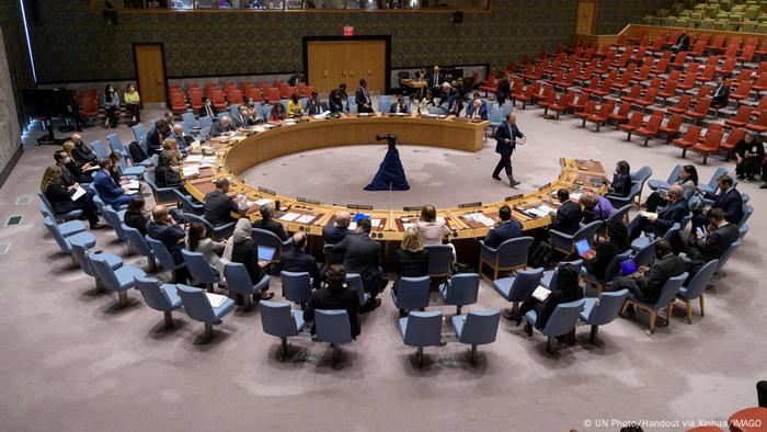 A Security Council meeting in New York. 