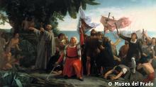 El primer desembarco de Cristóbal Colón (1450-1506) en América, por De la Puebla Tolin, 1862.
