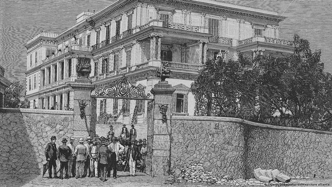 Το Αχίλλειον σε αναπαραγωγή ξυλογραφίας του 1892 Το Αχίλλειον σε αναπαραγωγή ξυλογραφίας του 1892