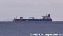 FILE PHOTO: The seized oil tanker Pegas is seen anchored off the shore of Karystos, on the Island of Evia, Greece, April 19, 2022. REUTERS/Vassilis Triandafyllou/File Photo